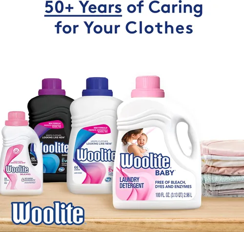 Vista 10 de Woolite Detergente para ropa de bebé, 66 cargas, líquido hipoalergénico, HE y estándar, lavado a mano, el embalaje puede variar, 100 onzas