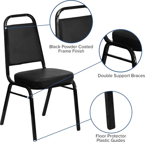 Vista 4 de EMMA + OLIVER Silla de banquete con respaldo trapezoidal, vinilo negro/marco negro 2.5" Seat