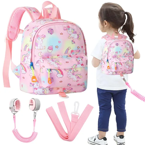 Vista 12 de Accmor Arnés de mochila de dinosaurio para bebés con correa para niños pequeños con eslabón de muñeca antipérdida, bonita bolsa de guardería