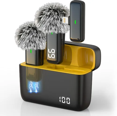 Vista 10 de NPTCL Mini micrófono de solapa inalámbrico Lavalier para iPhone y teléfono Android, clip con cancelación de ruido, USB C 2 en 1 y micrófono