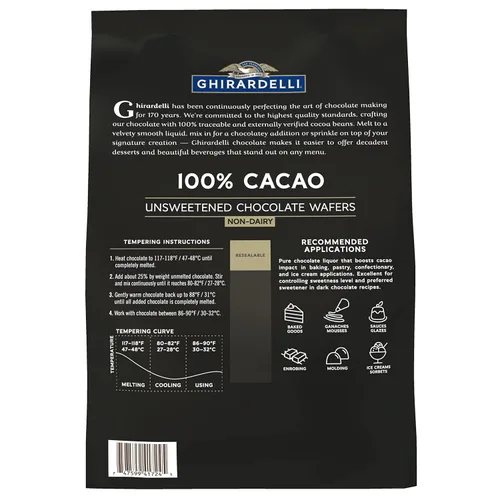 Vista 4 de Ghirardelli Chocolate Company - Obleas 100% de cacao sin azúcar, bolsa de 5 libras (paquete de 1)