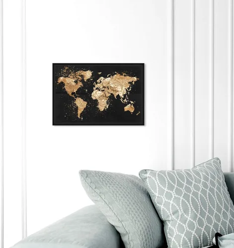 Vista 5 de Mapas y banderas - Lienzo decorativo enmarcado para pared, diseño de mapamundi en la noche de rocas, mapas del mundo