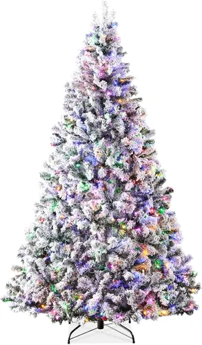 Vista 17 de Best Choice Products Árbol de Navidad negro preiluminado, abeto artificial flocado de 4.5 pies, decoración navideña con 200 luces, 400 puntas