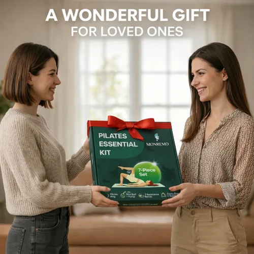 Vista 9 de Kit de entrenamiento de pilates para el hogar, 7 piezas para mujer con anillo tonificante (círculo mágico), mini pelota y bandas de resistencia.