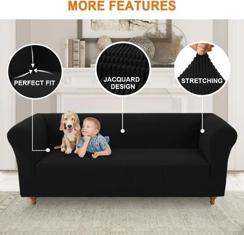 Vista 3 de Funda elástica Chesterfield para sofá, funda de tela jacquard para sofá de 3 cojines, protector de muebles antideslizante resistente a mascotas