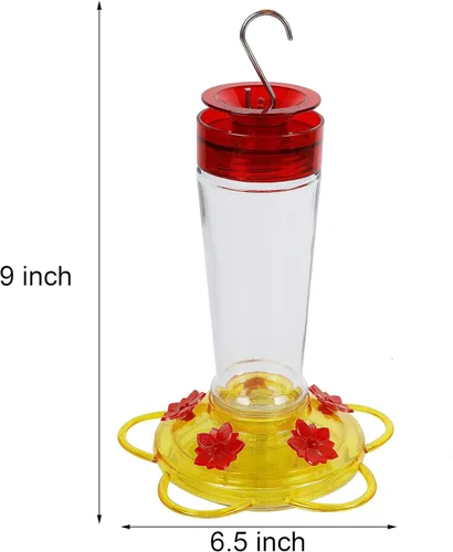 Vista 2 de Shrdaepe Comedero para colibríes, comedero para pájaros con botella de vidrio, 5 puertos de alimentación (rojo y amarillo)