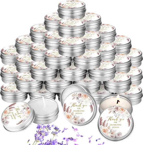 Vista 10 de MTLEE 50 piezas de velas de boda azules florales, regalos de favores para invitados, 1 oz de cera de soja con aroma a lavanda, velas aromáticas
