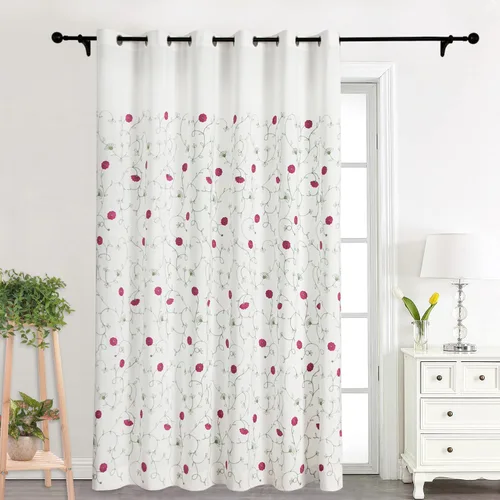 Vista 28 de Vogol - Cortinas de 2 paneles con ramas bordadas de lino sintético con ojales, cortinas para dormitorio y sala de estar, cortinas de ventana