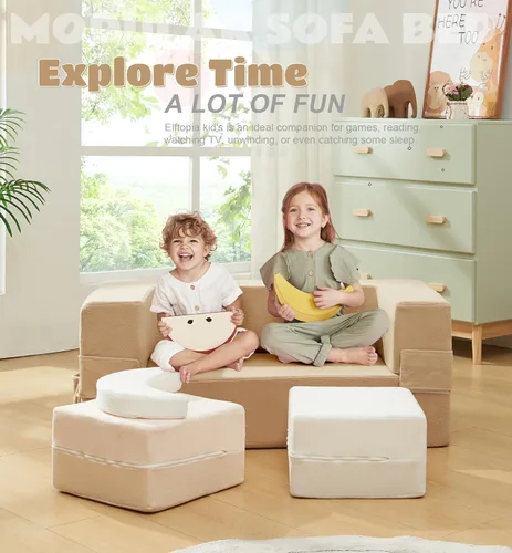 Vista 5 de Elftopia Sofá Modular para Niños, Sillón de Espuma para Niños Pequeños, Conjunto de Juego de Sofá de Felpa Convertible para Niños, Sofá Cama