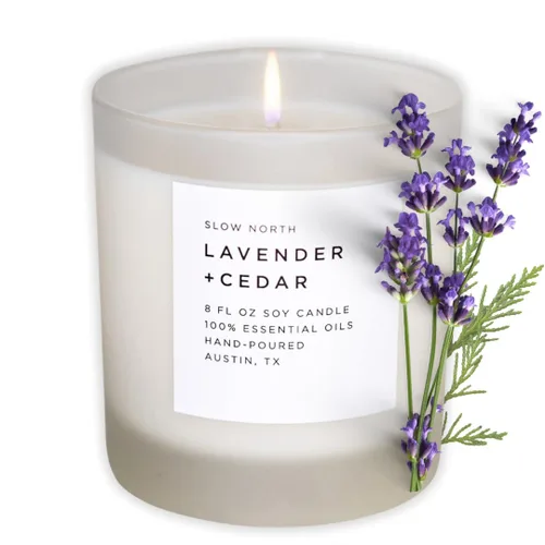 Vista 11 de Slow North Vela de eucalipto y lavanda, vela de aceites esenciales y cera de soja pura en un frasco de vidrio esmerilado reutilizable, una vela