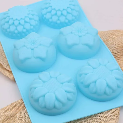 Vista 4 de homEdge Molde de silicona con forma de flores de 6 cavidades, juego de 3 girasoles mixtos de silicona antiadherente, molde de margaritas