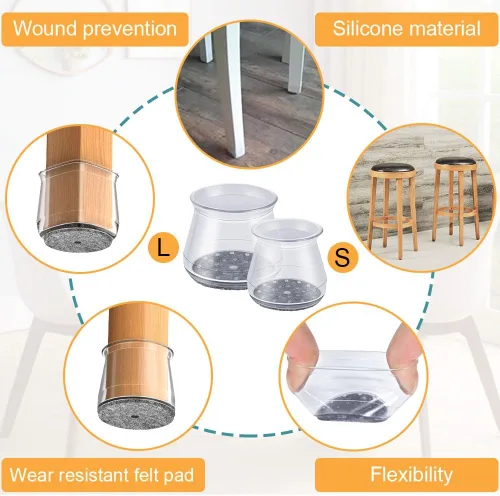 Vista 4 de 16 protectores de patas de silla para suelos de madera dura, almohadilla de fieltro de silicona para patas de muebles para proteger suelos