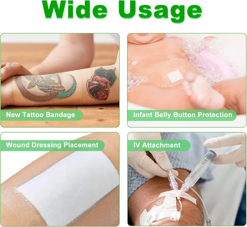 Vista 4 de LotFancy Vendaje de cuidado posterior para tatuajes, rollo de 2 pulgadas x 13 yardas, vendaje de película transparente impermeable, envoltura