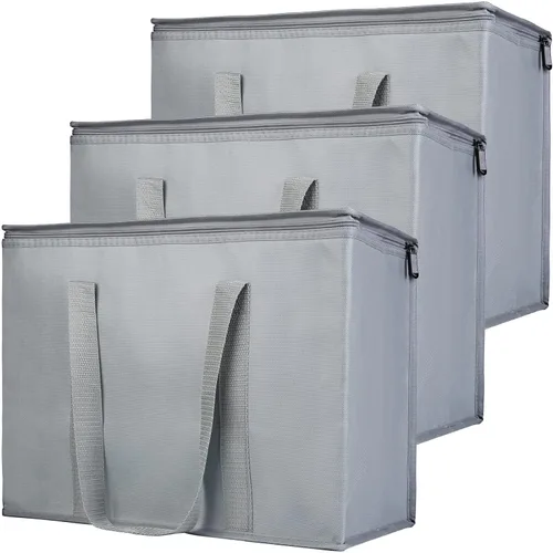 Vista 39 de Bodaon Paquete de 2 bolsas de comestibles reutilizables aisladas de servicio pesado, bolsa térmica, extra grande para alimentos congelados