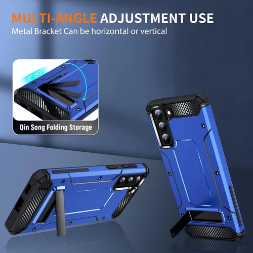 Vista 3 de Funda para Samsung Galaxy S21 Plus de grado militar, a prueba de golpes, con soporte de metal y soporte, funda protectora para Galaxy S21+ Plus Azul