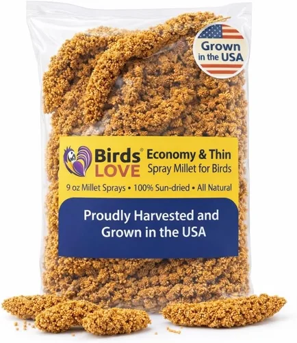 Mijo en aerosol de 9 onzas para pájaros, sin OMG, sin tallos (solo tapas comestibles), 100% natural secado al sol para cacatúas, agapornitos,