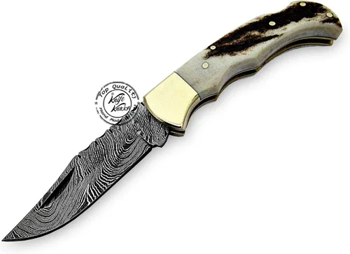 Vista 3 de Cuchillo de bolsillo plegable hecho a mano de acero de Damasco de 6.5 pulgadas, cuchillo de caza, accesorios de caza de supervivencia al aire libre