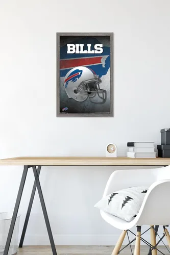 Vista 6 de Trends International NFL Buffalo Bills - Póster de pared con casco 16, 14.725 x 22.375 pulgadas, versión enmarcada de madera de granero