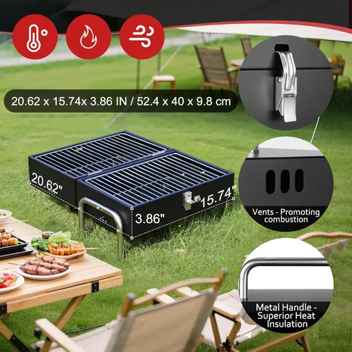 Vista 4 de Parrilla de carbón portátil, parrilla de mesa pequeña para barbacoa al aire libre, para camping, playa, fácil montaje, parrilla pequeña multiusos