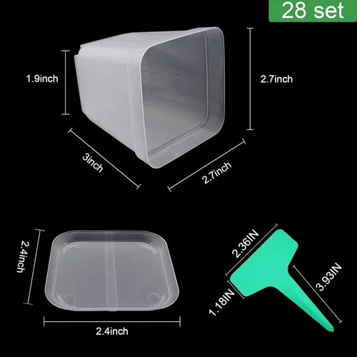 Vista 3 de Macetas cuadradas de plástico, 28 piezas de 3 pulgadas con platillos y etiquetas para plantas, macetas reutilizables para plantas de semillero