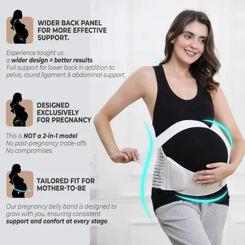 Vista 3 de NeoTech Care Cinturón de maternidad para embarazo, soporte para espalda, abdomen, cintura, pelvis (talla L, color marfil)