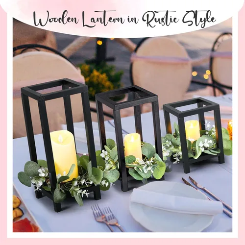 Vista 7 de Geelin Juego de 12 faroles de madera para decoración de bautismo, farol portavelas para centro de mesa, boda, fiesta, baby shower, hogar, campo