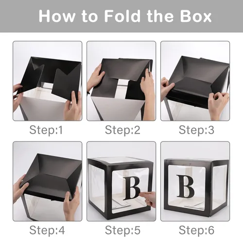 Vista 4 de CJT Cajas de bebé con letras para bebé y fiesta de cumpleaños, 4 piezas, fondo de caja de globo transparente negro