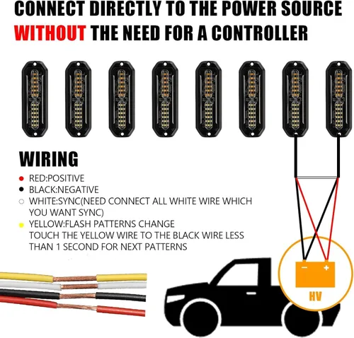 Vista 2 de WINECO Luces estroboscópicas LED ámbar para camiones, 8 piezas, 12 luces LED estroboscópicas intermitentes de montaje en superficie, kit de luces