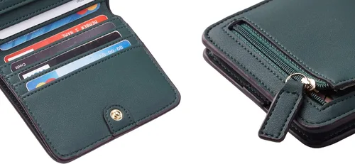 Vista 9 de Toughergun Billetera plegable de cuero genuino para mujer, pequeña y compacta, con bloqueo RFID y ventana de identificación