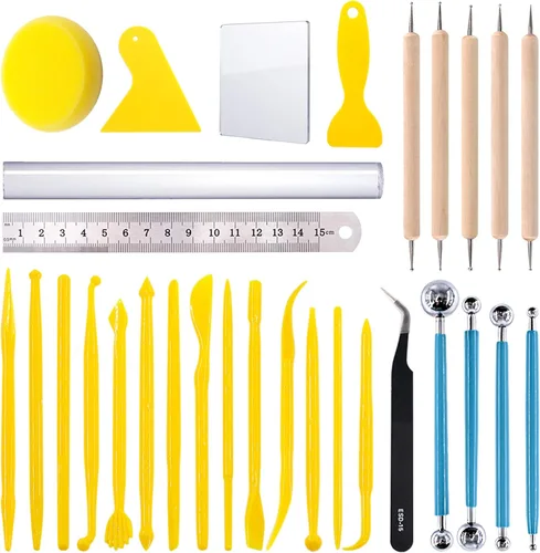 Vista 12 de Swpeet 30 herramientas de escultura de arcilla de silicona, herramienta de punteado de modelado y herramienta de lápiz óptico de bolas de cerámica