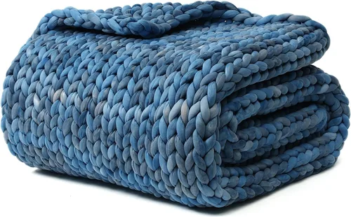Vista 46 de YnM Manta con Peso de Chenilla, Diseño de Punto Grueso Hecho a Mano, Suave y Acogedora, Regula la Temperatura y Transpirable, Manta Lavable a