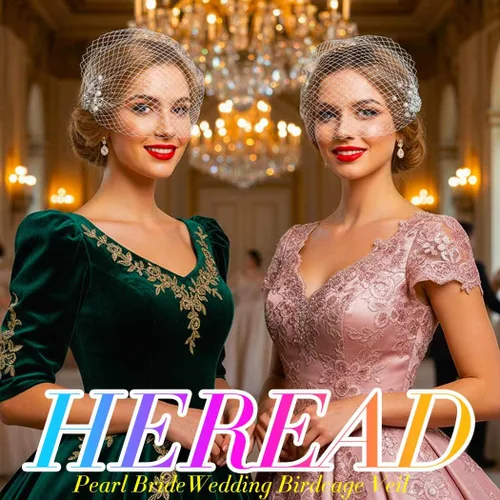 Vista 2 de Heread 1920s Pearl Bride Wedding Birdcage velo blanco cristal nupcial accesorios con peine para mujeres y niñas