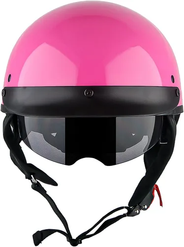 Vista 5 de 1Storm Casco de media cara para motocicleta, ciclomotores, scooter, piloto con visera ahumada interior retráctil