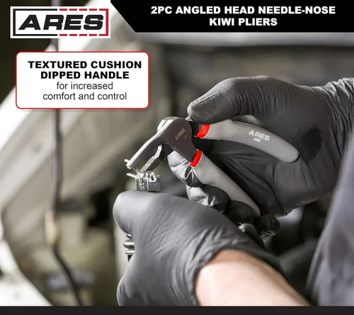 Vista 4 de ARES 51018 - Juego de alicates de punta de aguja kiwi con cabeza angulada de 2 piezas - Alicates de 6 y 8 pulgadas - Mangos de doble inyección