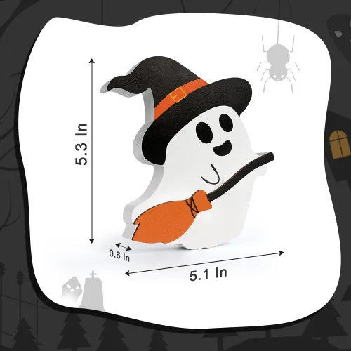 Vista 7 de AKEROCK Bonitas decoraciones de Halloween para interiores – Decoración de Halloween/decoración de fantasma, 4 letreros de madera de fantasma