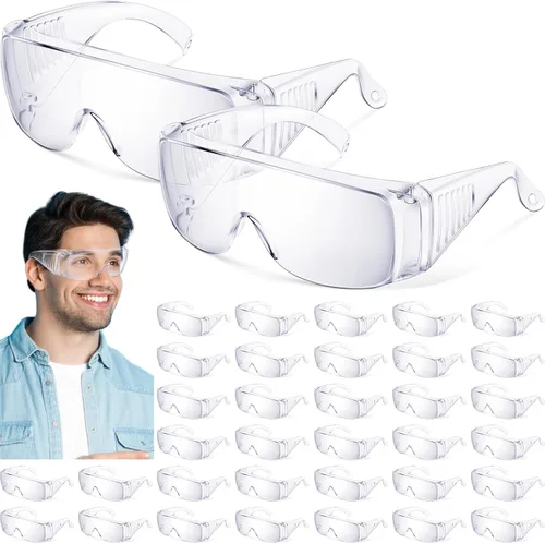 Kanayu Safety Glasses Bulk Protective Goggles over Eyeglasses Anti Fog Scratch Resistant Clear Eye Protection for Men Women