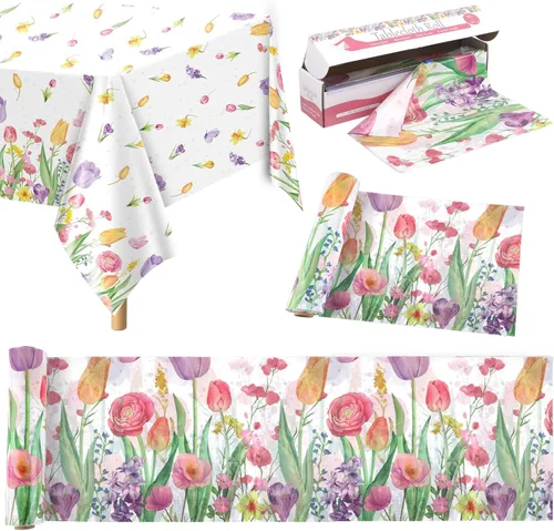 Vista 24 de Kochorie Rollo de Mantel de Copos de Nieve Rojo de 100 Pies x 54 Pulgadas con Caja Cortadora, Cubierta de Mesa Impresa con Copos de Nieve Temática