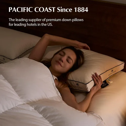 Vista 8 de Pacific Coast - Juego de 2 almohadas de plumas y plumón de ganso para personas que duermen de lado o de espaldas, tamaño King, 100% funda de algodón