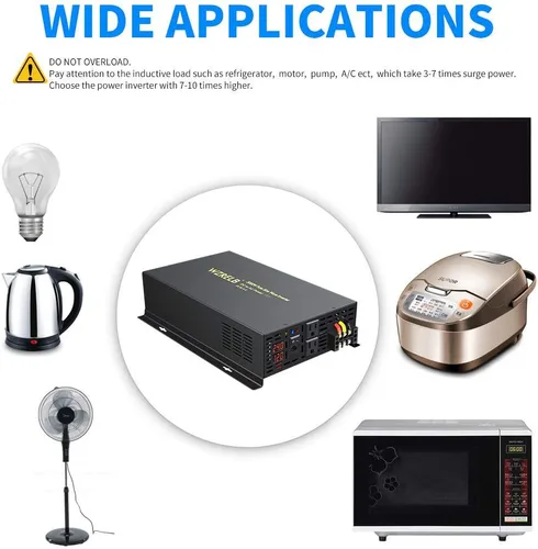 Vista 4 de WZRELB Inversor de corriente de onda sinusoidal pura de 3000 W 24 VCC 120 VCA con 2 salidas de CA Inversor de coche con control remoto con cable