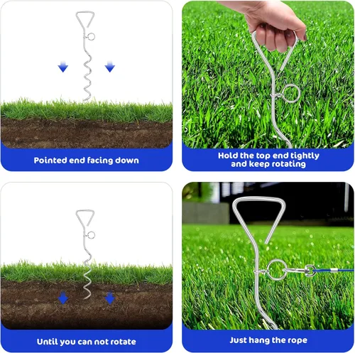 Vista 6 de Relux Cable y estaca de amarre para perros, correa de perro de 30 pies para entrenamiento de patio, correr, senderismo, campamento, con anclaje