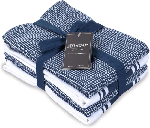 AMOUR INFINI Toallas de cocina de algodón - Juego de 4 Toallas de té ultra suaves de tejido gofrado altamente absorbentes con asa para colgar -
