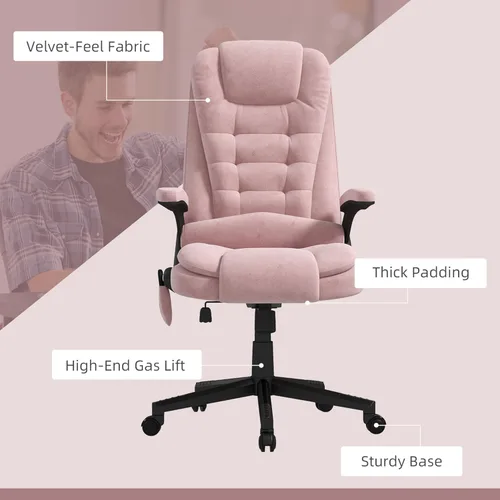 Vista 10 de HOMCOM Silla de oficina con masaje de 6 puntos y vibración con calefacción, silla ejecutiva de oficina de respaldo alto de terciopelo con respaldo