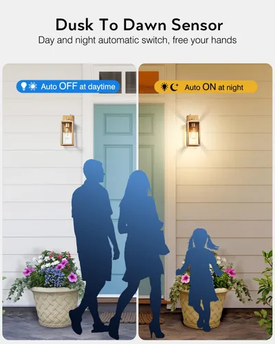 Vista 2 de VIANIS Lámpara de pared dorada para exteriores, sensor de anochecer a amanecer, apliques de montaje en pared exterior linternas luminaria para casa