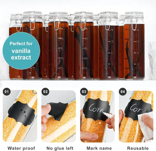 Vista 2 de Tarros de vidrio de 20 onzas con tapas herméticas para extracto de vainilla, paquete de 8 botellas de jugo de vidrio con tapas con bisagras y líneas