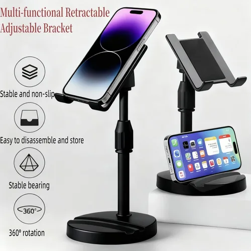 Vista 7 de Adjustable Phone Stand Holder, Desktop Cell Phone Mount with Heavy Base, Height Angle Adjustable, Black