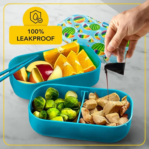 Vista 79 de Lonchera Bento apilable aislada para adultos con palillos reutilizables, lonchera japonesa apta para microondas y a prueba de fugas, para hombres