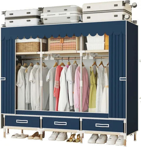 Armario portátil duradero y fácil de montar, resistente con cubierta de tela no tejida, lo mejor para dormitorio y fácil almacenamiento y Azul-A