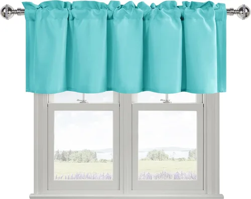 Vista 34 de DWCN Cortinas de Cenefa para Sala de Estar, Cocina, Baño/Sótano - Aqua Sólido, 1 Panel, 42 x 12 Pulgadas, Oscurecimiento de Habitación