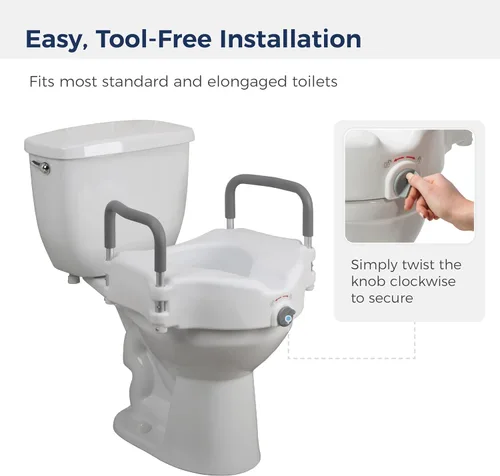 Vista 4 de Drive Medical RTL12027RA Asiento elevado para inodoro con brazos acolchados extraíbles, asiento estándar