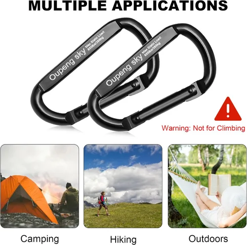 Vista 4 de Carabiner Clip, 3" Iron Heavy Duty Carabiners 855lbs-11KN/2475lbs for Hammocks, Camping Accessories,Hiking,Keychains,Outdoors and Gym etc,D Shaped